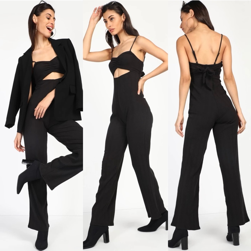Black Cutout Ribbed Jumpsuit